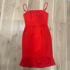 French Connection Red Mini Ruffle Hem Dress